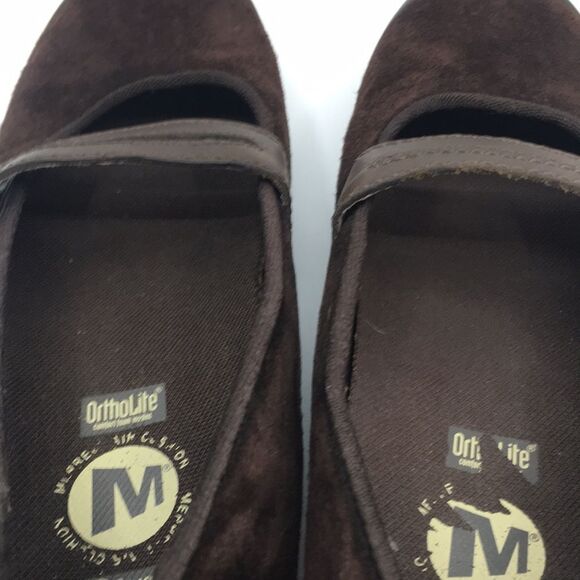 Merrell Plaza Bandeau suede Mary Jane Slip On Wedge Chocolate  Womens Size 7 - Picture 15 of 17